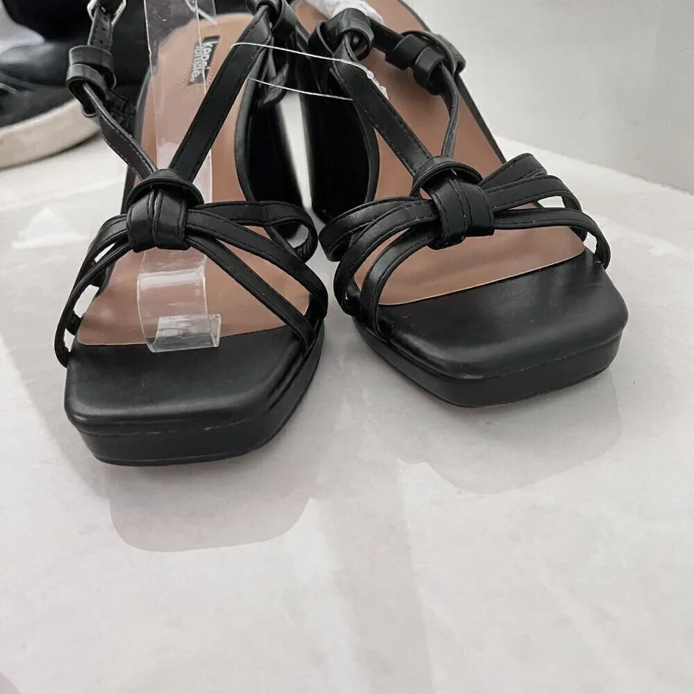 Kensie Leilany Strappy Platform Sandals Black Sz. 8.5M block heels faux leather - Picture 9 of 13